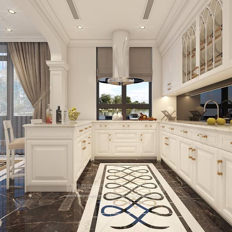 Mẫu tủ bếp chữ u thiết kế cực kỳ quý phái và trang nhã đặc biệt dành riêng cho những biệt thự tân cổ điển Thiết kế tủ bếp đẹp