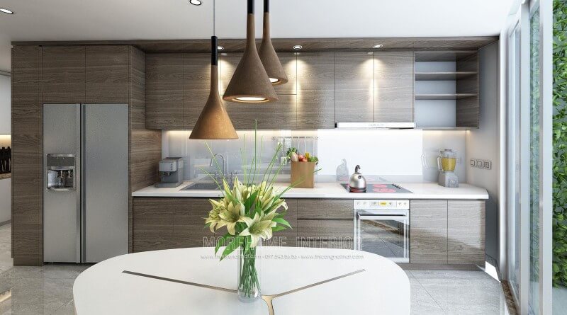 Tủ bếp chữ i được thiết kế khá nhỏ gọn nhưng được tích hợp đầy đủ công năng mang đến sự tiện nghi tối đa cho gia chủ Tủ bếp hiện đại, tủ bếp chữ u, tủ bếp chữ i, tủ bếp chữ l