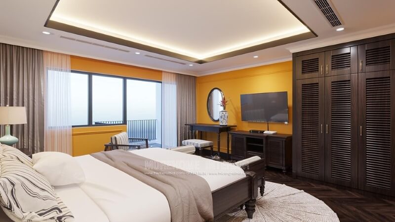 Ghế sofa gỗ đẹp cho phòng ngủ biệt thự phong cách Á Đông Mẫu nội thất biệt thự đẹp