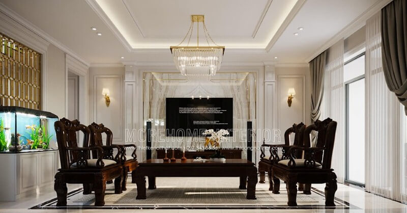 Phào chỉ ốp tường đẹp sang trọng cho phòng khách. Mẫu nội thất biệt thự đẹp