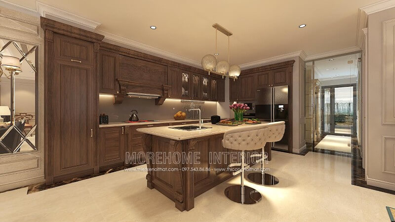 Thiết kế tủ bếp biệt thự cao cấp phong cách tân cổ điển sang trọng Thiết kế và sản xuất tủ bếp đẹp