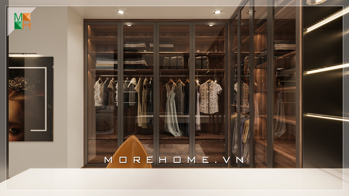 Mẫu thiết kế tủ quần áo cửa kính âm tường kịch trần hiện đại rất sang trọng cho chung cư, nhà phố, biệt thự. Thiết kế chung cư