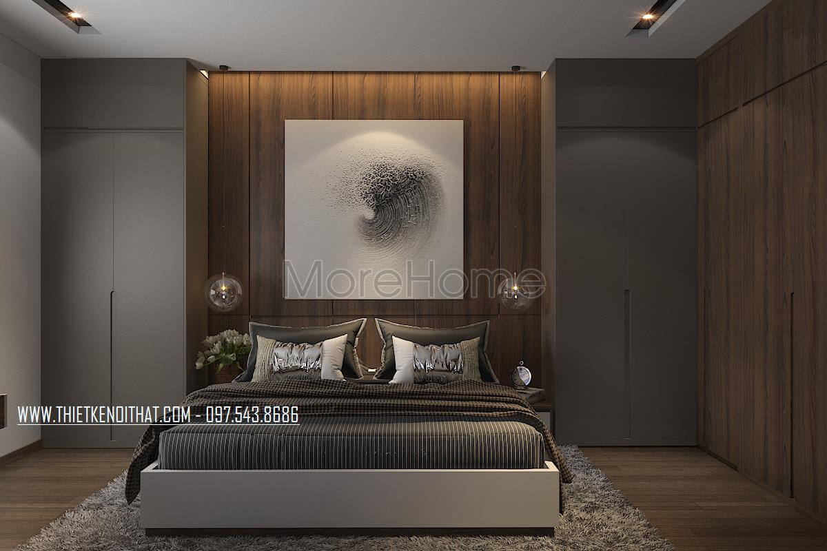 Bố trí nội thất phòng ngủ master đơn giản nhưng tiện nghi Mẫu nội thất chung cư