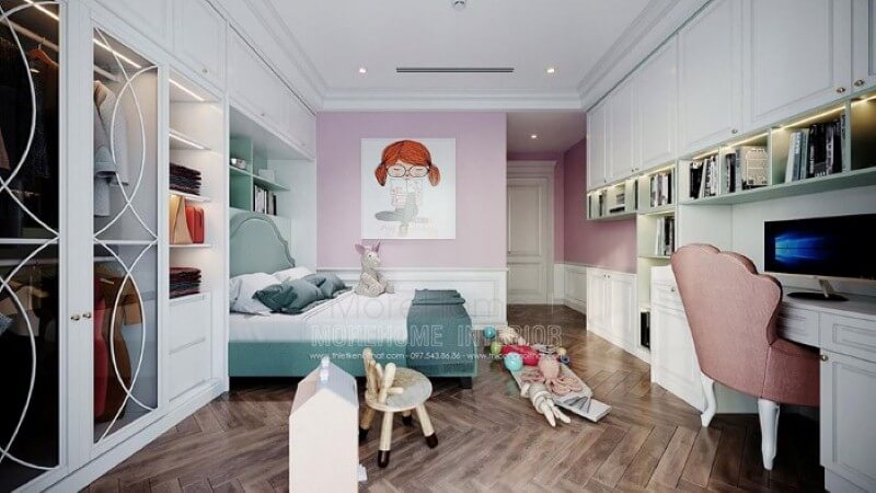Tranh canvas trang trí tường đẹp, đáng yêu cho phòng ngủ con gái. Thiết kế nội thất phòng ngủ biệt thự