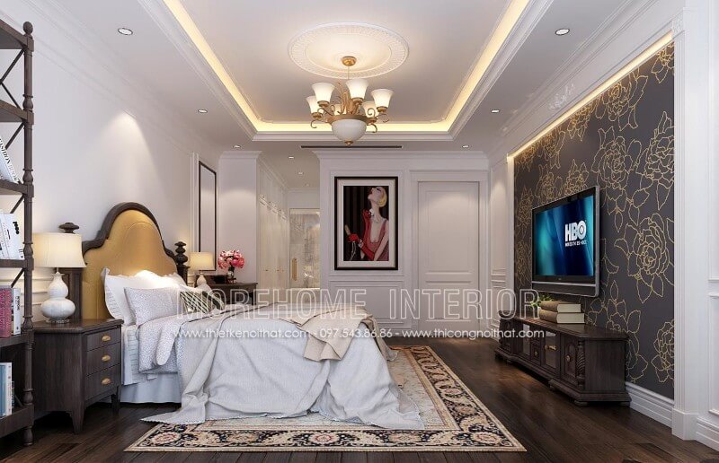 Giường ngủ chung cư tân cổ điển Giường ngủ chung cư tân cổ điển