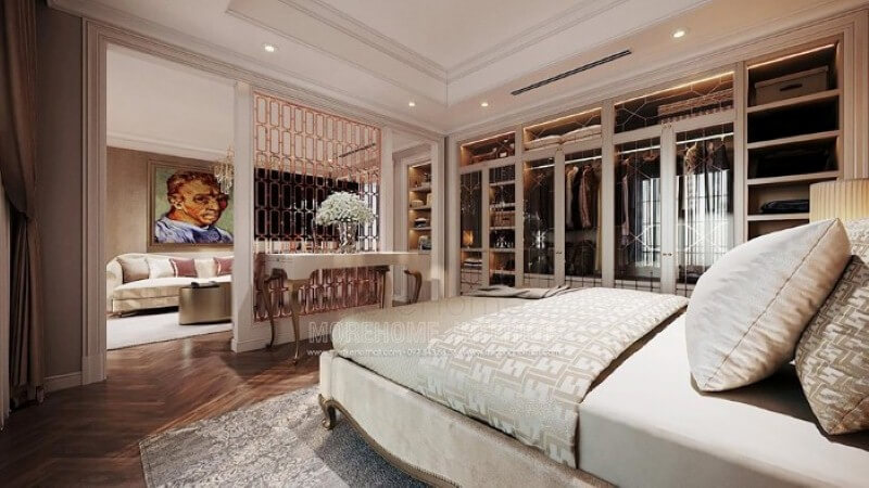 Bàn trang trí phòng ngủ đẹp, sang trọng lựa chọn ấn tượng cho phòng ngủ master cao cấp. Thiết kế nội thất phòng ngủ biệt thự