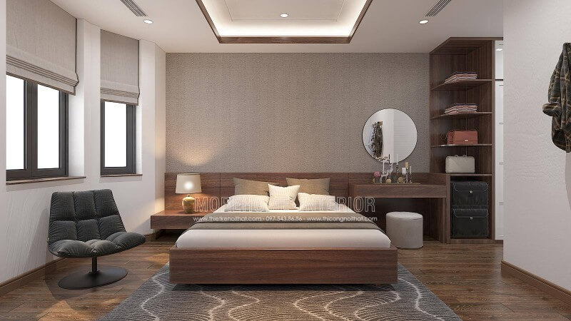 Thiết kế phòng ngủ master nhẹ nhàng với tone màu nâu chủ đạo có lẽ là sự lựa chọn khá ưa thích của rất nhiều gia chủ đặc biệt là quý gia chủ mệnh Kim, Thổ. Đặc biệt với chi phí đầu tư không quá tốn kém bạn có thể nhanh chóng sở hữu ngay phòng ngủ tuyệt đẹp từ ý tưởng thiết kế nội thất phòng ngủ gỗ óc chó sang trọng trong đây. Thiết kế nội thất phòng ngủ biệt thự