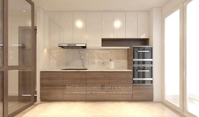 Thiết kế tủ bếp gỗ công nghiệp kịch trần giúp tận dụng không gian để đồ phía trên, rất phù hợp với không gian nhà phố, chung cư nhỏ Tủ bếp đẹp, sang trọng và đẳng cấp