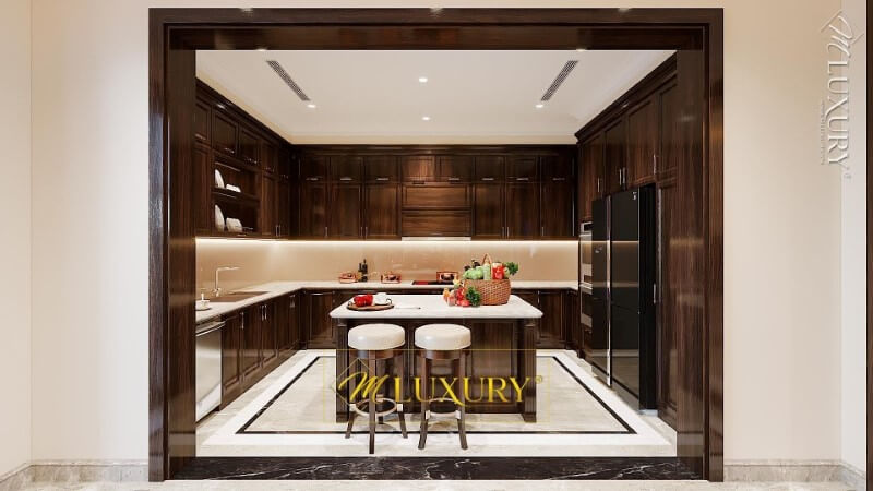 Bố trí không gian phòng bếp biệt thự tân cổ điển đẹp Mẫu nội thất biệt thự tân cổ điển