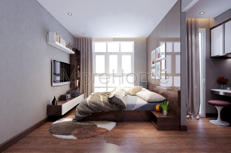 Mẫu giường ngủ đẹp có táp đầu giường giúp cho gia chủ có những giấc ngủ thoải mái nhất cũng như là vô cùng tiện lợi trong việc lưu trữ đồ dùng cá nhân của mình Thiết kế chung cư