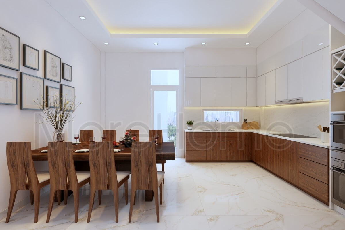 Trang trí nội thất phòng bếp với bộ tranh decor nhỏ giúp bức tường không bị trống và trông thẩm mỹ hơn Thiết kế phòng bếp, tủ bếp đẹp