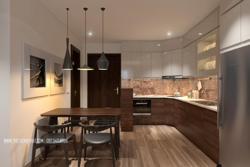 Nội thất phòng bếp chung cư gỗ công nghiệp phong cách hiện đại Thiết kế phòng bếp, tủ bếp đẹp