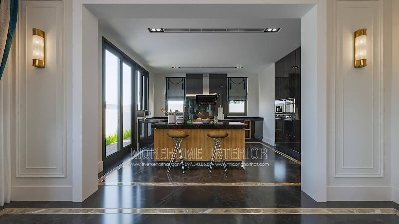 Thiết kế phòng bếp biệt thự sang trọng theo phong cách hiện đại trẻ trung Thiết kế phòng bếp, tủ bếp đẹp