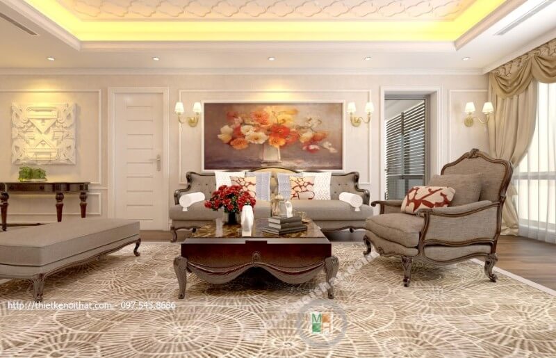 Thiết kế nội thất phòng khách chung cư ấn tượng với tone màu vàng nhẹ nhàng, tinh tế Mẫu nội thất chung cư đẹp