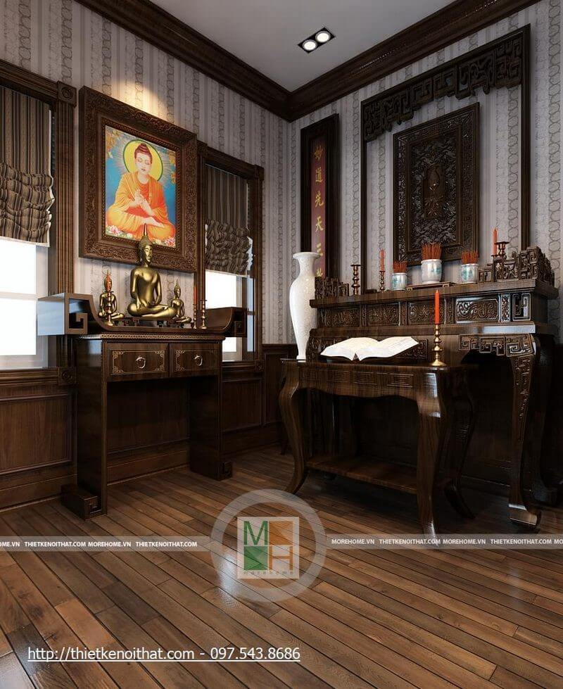 Thiết kế nội thất phòng thờ gỗ tự nhiên cao cấp, sang trọng Mẫu thiết kế nội thất biệt thự đẹp