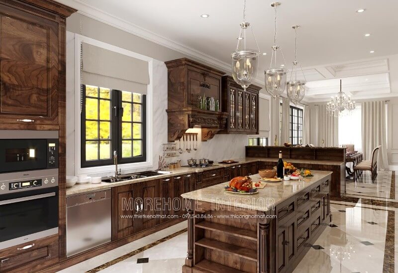 Trang trí nội thất tủ bếp sang trọng tại biệt thự Spendora Bắc An Khánh Hà Nội Tủ bếp đẹp, tủ bếp đẹp hiện đại, tủ bếp An Cường, tủ bếp cao cấp