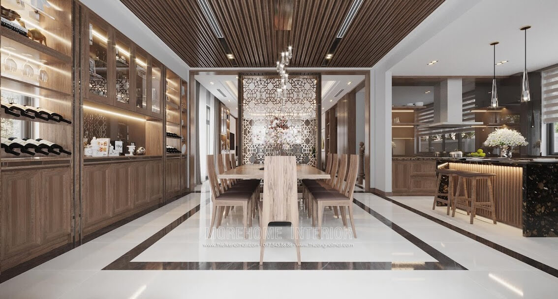 Mẫu thiết kế phòng bếp sang trọng với tông màu gỗ óc chó cuốn hút mọi ánh nhìn Thiết kế nhà bếp tiện nghi