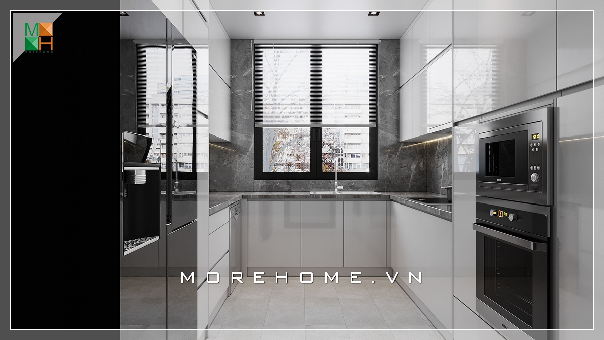 Chiêm ngưỡng mẫu thiết kế phòng bếp chung cư, nhà phố rất sang trọng và tiện nghi, thiết kế bếp có cửa sổ rất thông thoáng và hiện đại Thiết kế nhà bếp tiện nghi