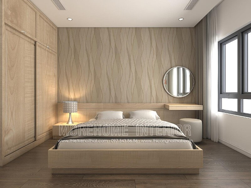 Sản phẩm giường ngủ chung cư được làm bằng gỗ công nghiệp có màu vàng gỗ đẹp mang lại cái nhìn độc đáo và gần gũi