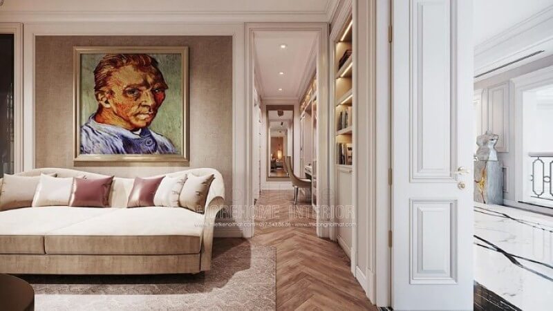 Tranh canvas trang trí tường đẹp ấn tượng với bức họa chân dung họa sĩ Van Gogh nổi tiếng. Thiết kế phòng ngủ biệt thự