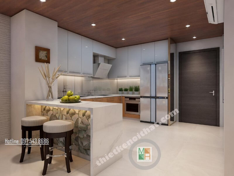 Thiết kế nội thất phòng bếp gọn gàng và ngăn nắp không quá nổi bật về tính thẩm mỹ nhưng vẫn toát lên sự tinh tế và sang trọng Thiết kế phòng bếp, tủ bếp đẹp