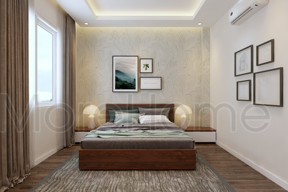 Trang trí phòng ngủ với giấy dán tường 3D và tranh treo tường không gian phòng thông thoáng nhẹ nhàng Thiết kế phòng ngủ nhà phố