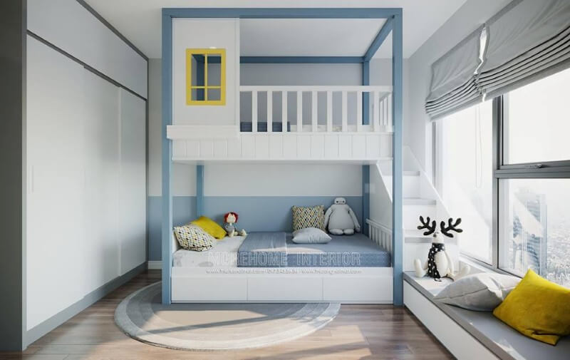 Phòng ngủ của bé luôn được thiết kế đơn giản và chất liệu gỗ tốt để đảm bảo độ an toàn khi sử dụng và an toàn sức khỏe cho bé Mẫu nội thất chung cư đẹp