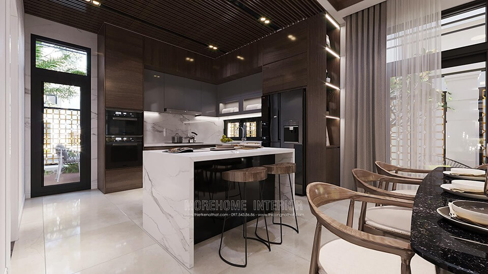 Thiết kế nội thất phòng bếp biệt thự đẹp, sang trọng mà hiện đại Thiết kế phòng bếp hiện đại