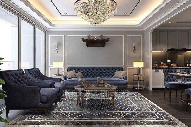 Thiết kế nội thất phòng khách chung cư phong cách tân cổ điển Thiết kế chung cư