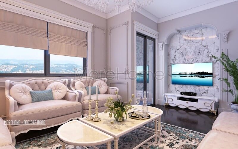 Thiết kế nội thất phòng khách chung cư ấn tượng và tinh tế tới từng chi tiết nhỏ. Gợi ý các mẫu thiết kế phòng khách tân cổ điển tiện nghi