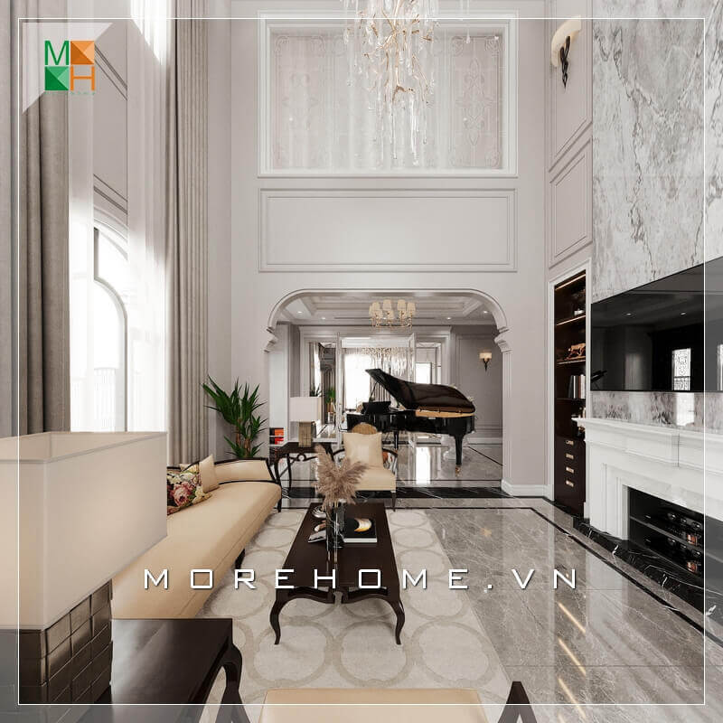 Mẫu thiết kế nội thất không gian phòng khách tân cổ điển sang trọng, cao cấp cho biệt thự, nhà phố, penthouse, chung cư cao cấp. Gợi ý các mẫu thiết kế phòng khách tân cổ điển tiện nghi