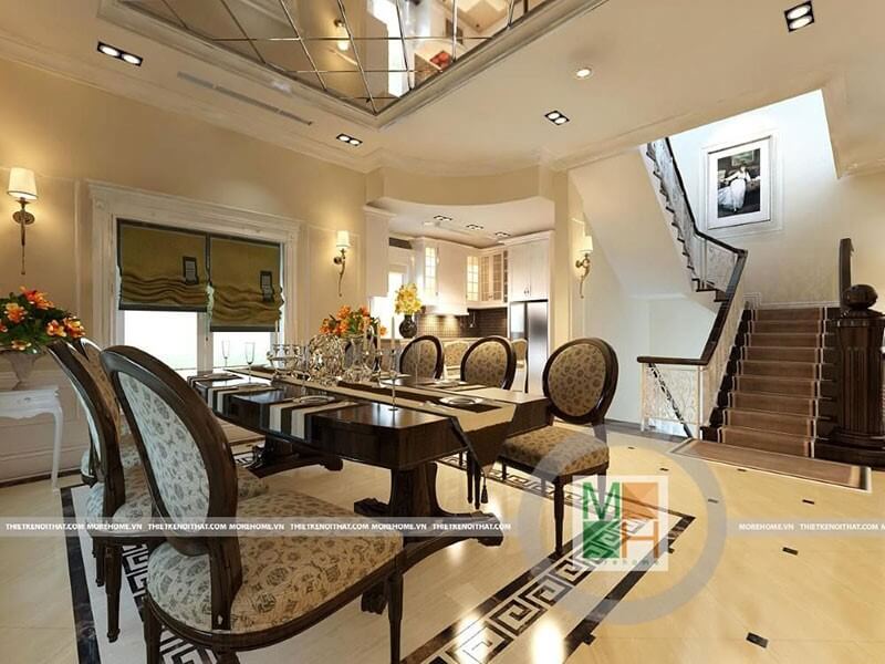 Thiết kế nội thất phòng ăn tân cổ điển tại biệt thự Vincom Sài Đồng đẳng cấp Thiết kế phòng ăn biệt thự