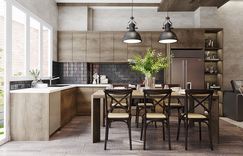 Thiết kế phòng bếp hiện đại với mẫu tủ bếp gỗ chữ L tiện nghi cho người nội trợ Thiết kế phòng bếp, tủ bếp đẹp