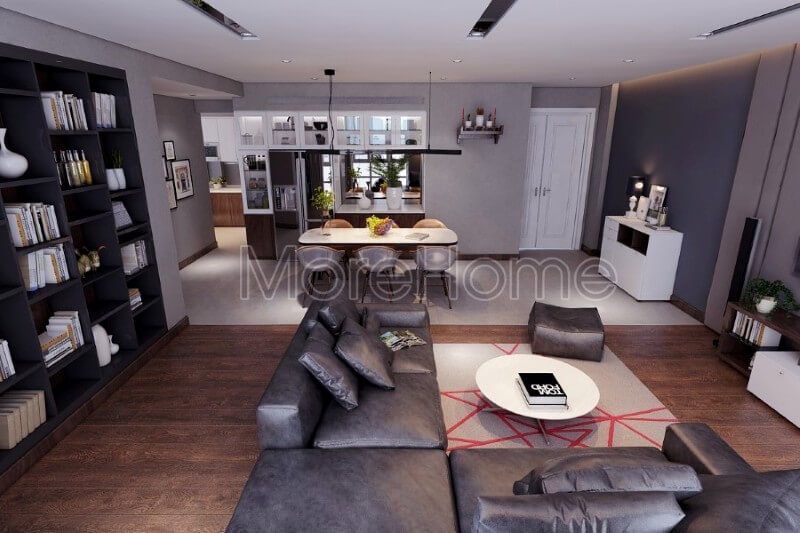 Thiết kế nội thất phòng ăn liền kề với không gian tiếp khách giúp cho gia chủ thuận tiện hơn trong việc tiếp khách đến chơi nhà những bữa ăn ngon miệng