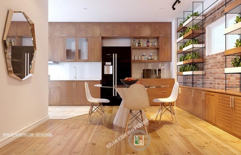 Mẫu thiết kế nội thất phòng ăn đẹp cho căn hộ chung cư với các bố trí đồ nội thất đơn giản tiện nghi