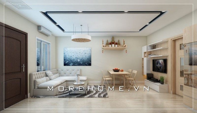 Bộ sofa màu sáng màu sáng mang lại sự liên kết hài hòa giữa các món đồ nội thất trong không gian căn hộ.