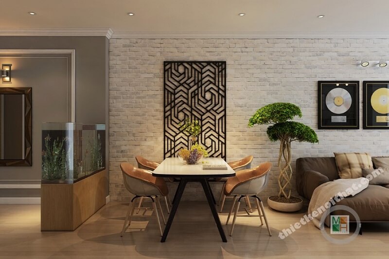 Bàn ăn nhỏ với thiết kế đơn giản phù hợp với chung cư diện tích hạn chế mang đến sự hiện đại, tiện nghi