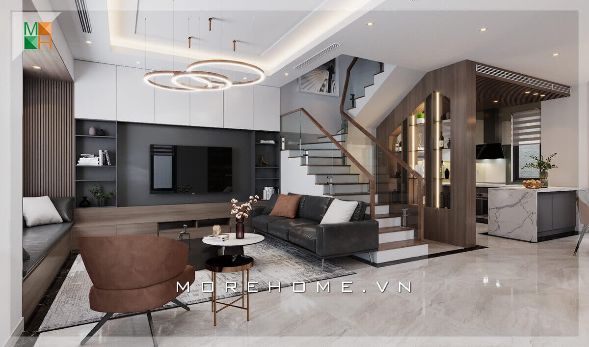 Bố trí nội thất phòng khách đẹp theo phong cách hiện đại, sang trọng.