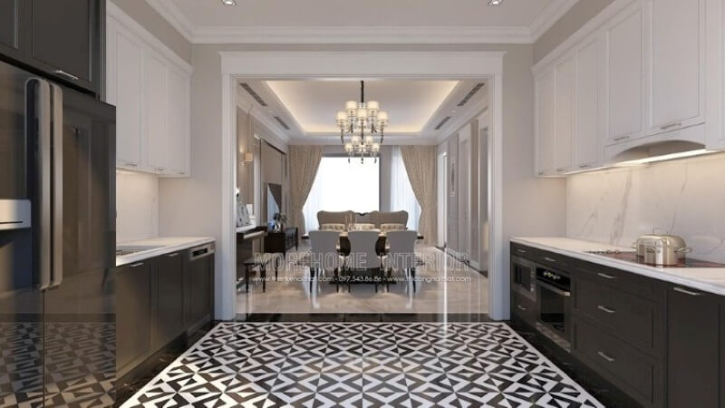 Tủ bếp biệt thự cao cấp phong cách hiện đại, trẻ trung