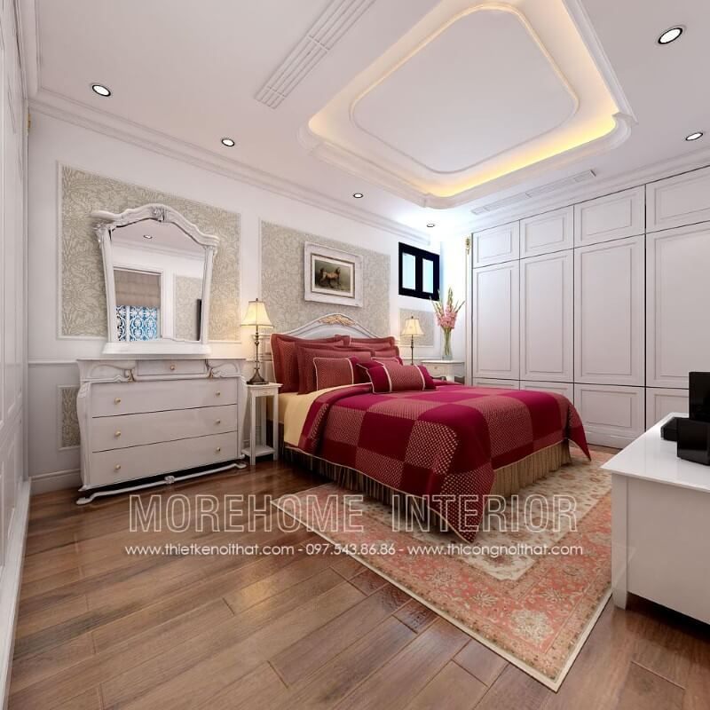 Thiết kế giường ngủ vợ chồng phong cách tân cổ điển sang trọng, ấn tượng thích hợp với mọi không gian sống như chung cư, biệt thự, nhà phố... cao cấp