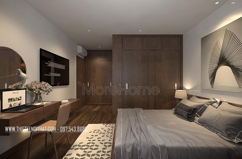 Tủ quần áo gỗ tự nhiên thiết kế âm tường tiết kiệm diện tích