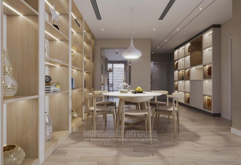 Bàn ăn gỗ công nghiệp làm không gian phòng ăn thêm sang trọng