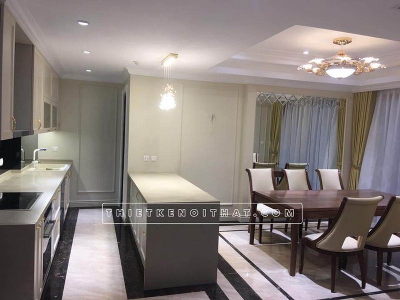 Nội thất gỗ óc chó cao cấp cho phòng ăn chung cư tân cổ điểnđẹp