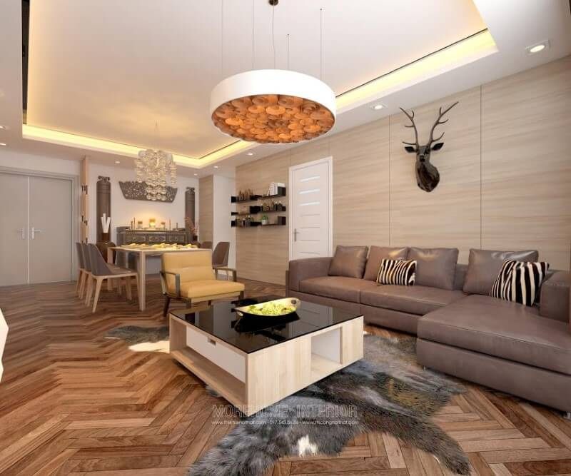 Mẫu bàn trà với lối thiết kế hiện đại có các hộc gỗ ngăn kéo rất tiện nghi trong sinh hoạt của gia chủ, mặt bàn bằng kính tô nét thêm phần sang trọng cho không gian.