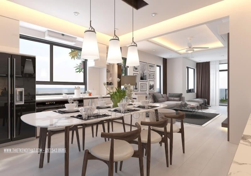 Nội thất gỗ óc chó đẹp, sang trọng cho phòng ăn hiện đại.