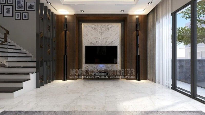 Đá đối vân ốp tường đẹp đang trở thành xu hướng trong thiết kế nội thất đặc biệt lại là điểm nhấn ấn tượng trong phòng khách biệt thự, nhà phố.