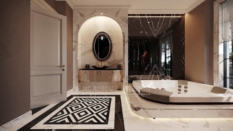 Sắp xếp nội thất phòng tắm có bồn đẹp, sang trọng tại biệt thự Vinhomes Imperia Hải Phòng.