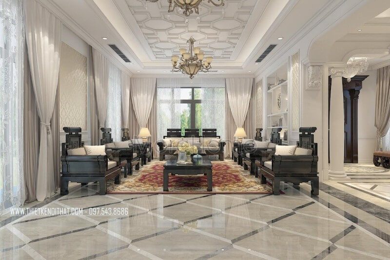 Trang trí nội thất phòng khách biệt thự cao cấp ấn tượng