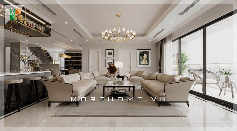 Ấn tượng mẫu đèn chùm đẹp tăng vẻ sang trọng cho không gian phòng khách.