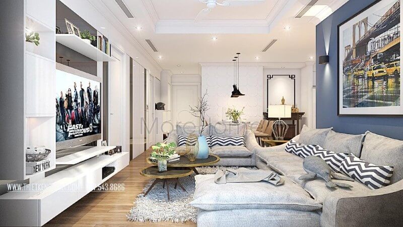 Mẫu thiết kế nội thất chung cư Park Hill hiện đại tập trung vào công năng sử dụng mà lược bỏ đi những chi tiết rườm rà, không cần thiết mang lại cho gia chủ một không gian sống tiện nghi, thoải mái và không kém phần năng động